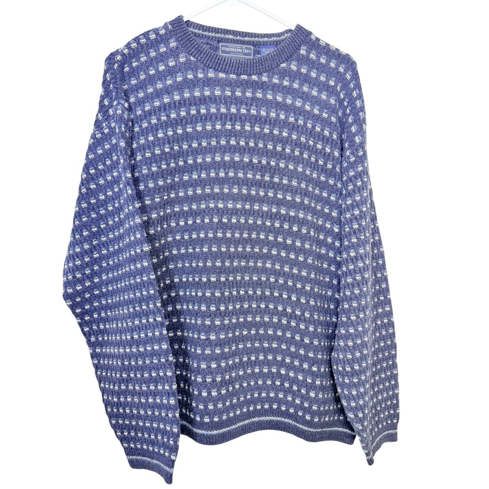 Country Club Mens XXL Blue Waffle Knit Crewneck Sweater 90's Dadcore New England